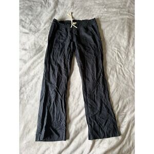 Roxy Black Linen Blend Smocked Waist Beach Pants Rope Drawstring Womens Medium